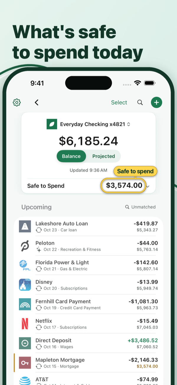 Sprig Safe to Spend on iPhone