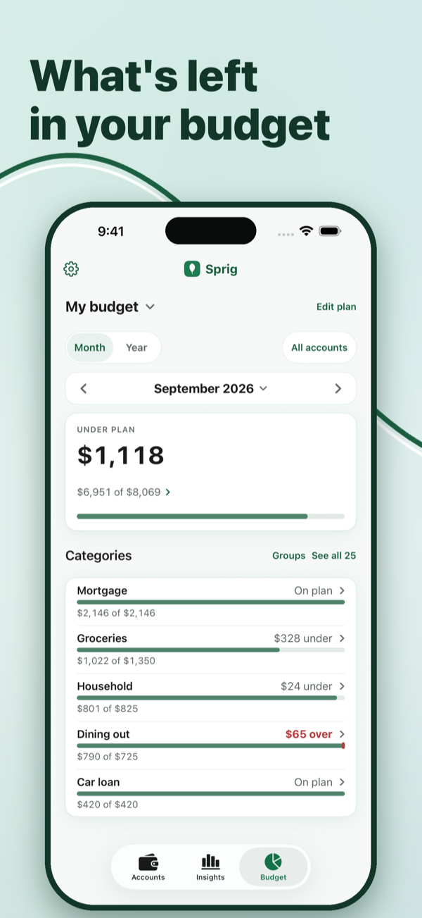 Sprig monthly budget on iPhone