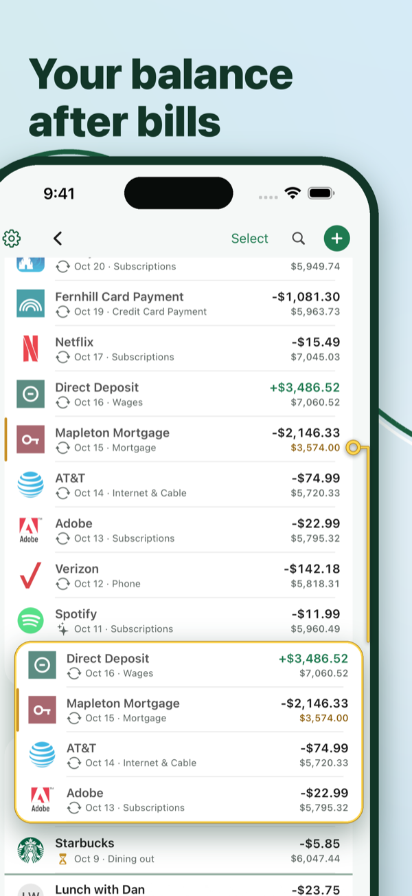 Sprig running balance register on iPhone