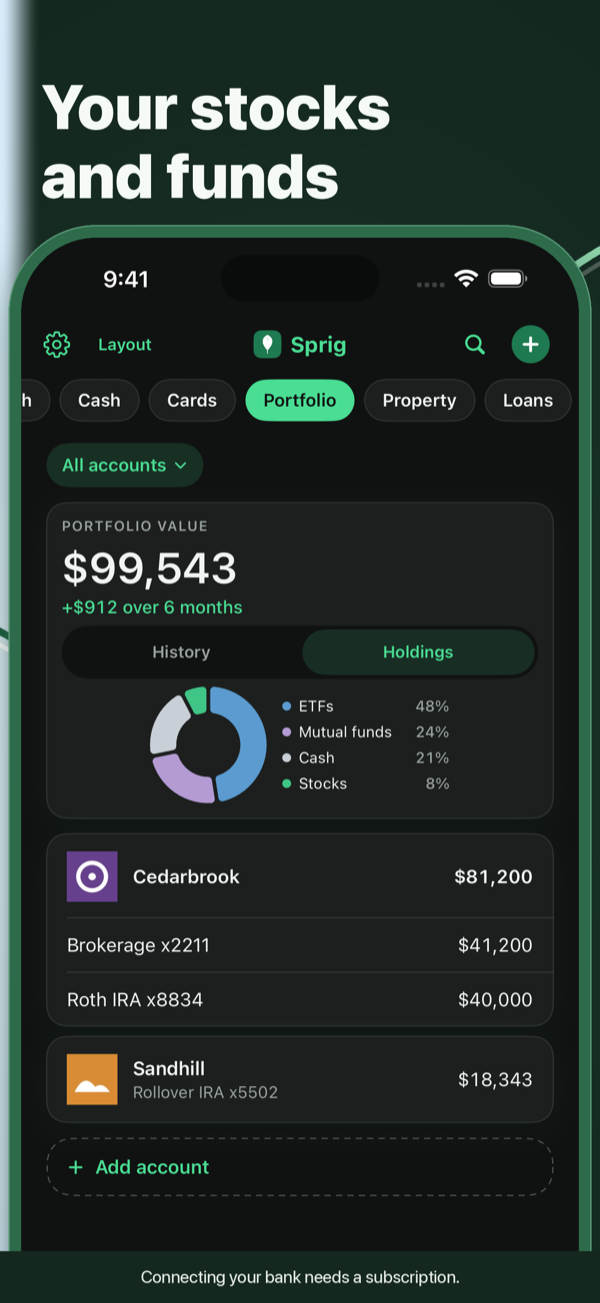 Sprig investment portfolio on iPhone